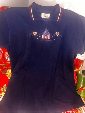 Vintage Northern Reflections Navy Polo Tee with Embroidery Cottagecore Graphics